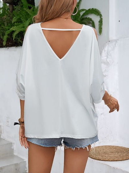 Women's Off Shoulder V-Neck Loose Short Sleeve Summer T-Shirt Top H59Y73CTXT