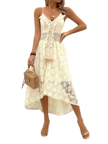 Women's Boho Strappy Floral Lace Tassel Maxi Dress 
 HCCXYCKZK6