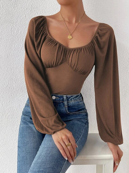 Long-Sleeved Square-Neck Pit Bodysuit HWF579H8WD