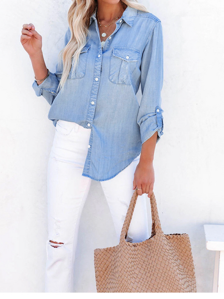 Casual Distressed Denim Shirt  HW5YAPTAF8