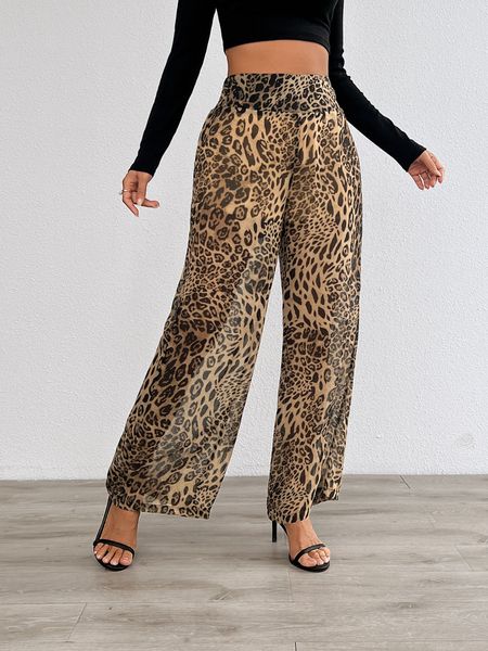 Women's Casual Pants Leopard Print Wide Leg Pants Night Out Pajama Pants H5YAP89Q4T