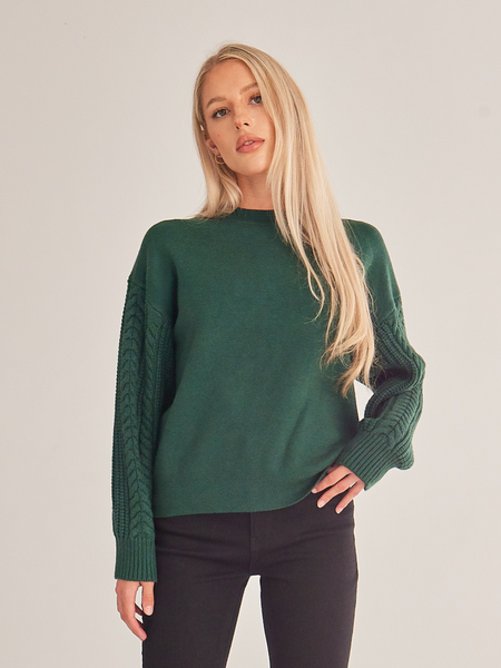 Long Sleeve Crewneck Cable Knit Pullover Sweater