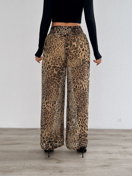 Women's Casual Pants Leopard Print Wide Leg Pants Night Out Pajama Pants H5YAP89Q4T