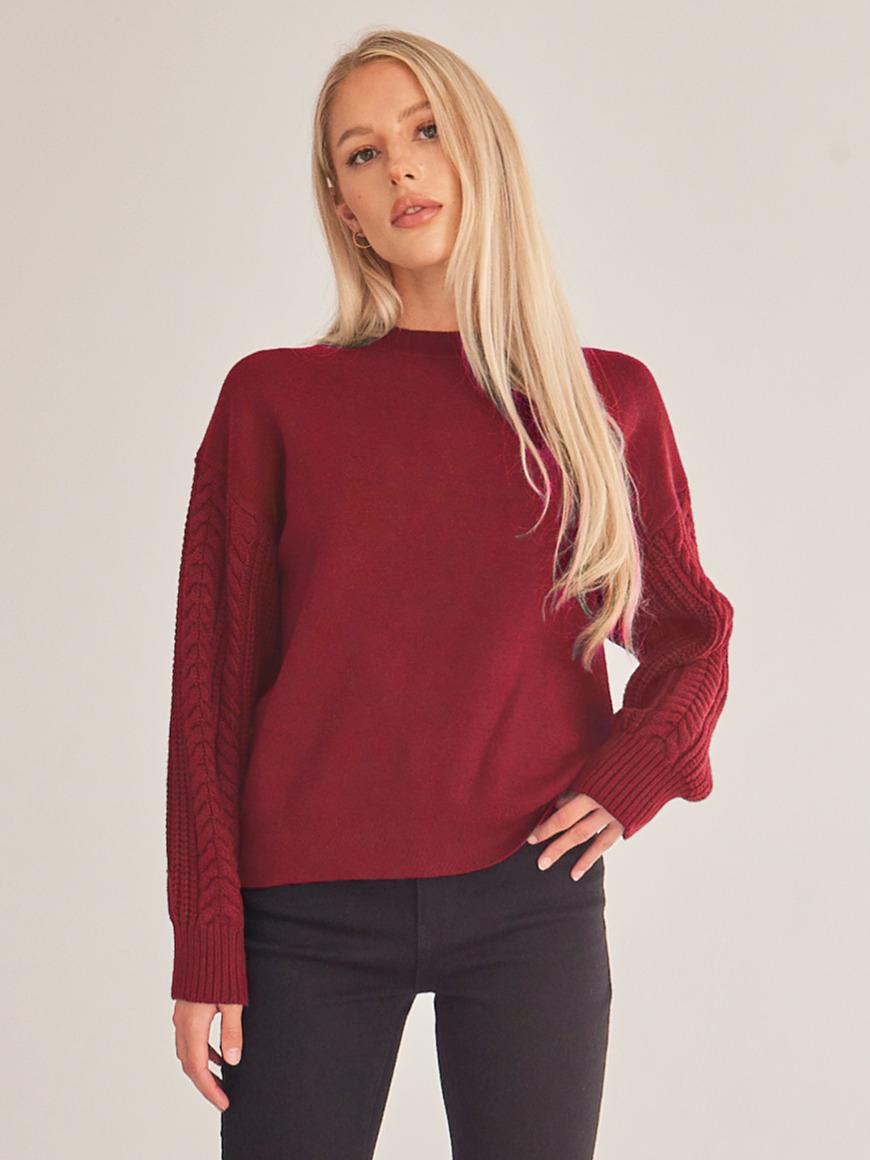 Long Sleeve Crewneck Cable Knit Pullover Sweater