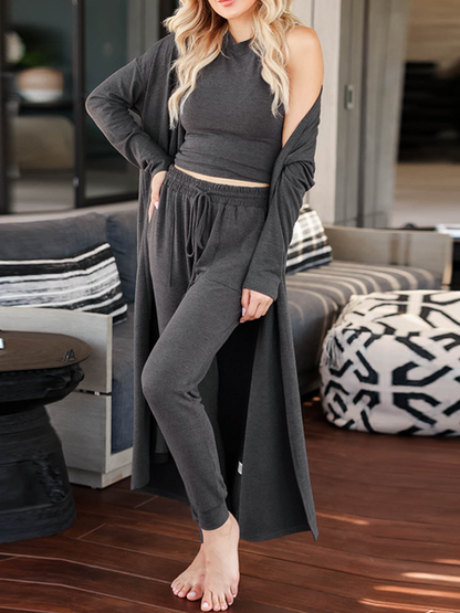 Women's Knitted Vest + Trousers + Cardigan 3 Piece Knit Lounge Set Sweatsuit