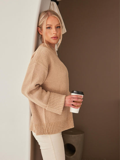 Women's Crewneck Oversized Fuzzy Knit Pullover Sweater