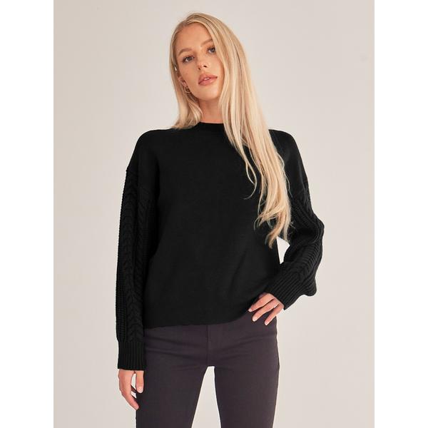 Long Sleeve Crewneck Cable Knit Pullover Sweater