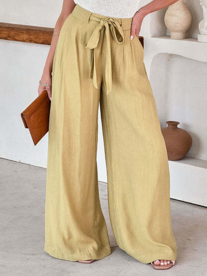 Women's Wide Leg Tie-belt Pants HWWKUQRWPQ