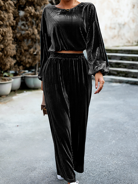 Drop Shoulder Top and Loose Pants Leisure Two-piece Set HWWX62YZAR