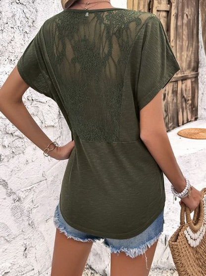 V-neck Short Sleeve Ruched Top with Front Drawstring  HEQ3B6EZWS