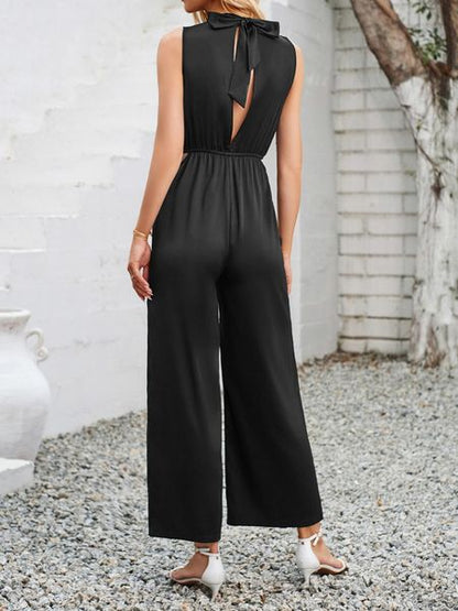 Sleeveless Wide Leg Long Pants Cutout Back Jumpsuit  HED2LHHH32