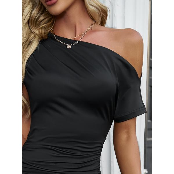 Women's Dress Asymmetric Neck Ruched Fitted Dress