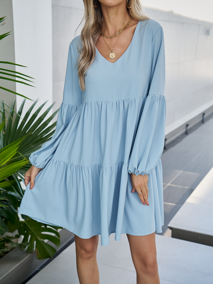 V-neck Lantern Sleeve Long Sleeve Dress HTL67HZ7EM