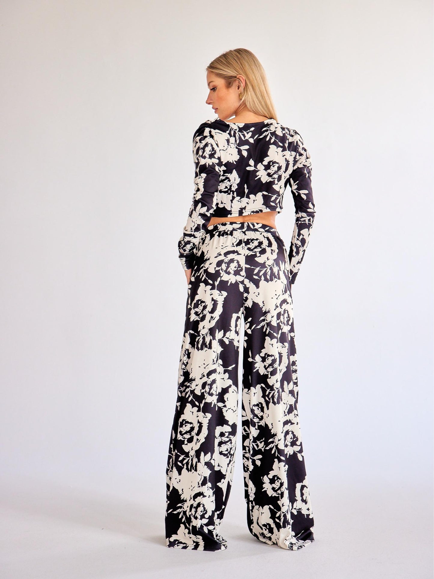 Spring 2024 new Long-Sleeved deep V color Printed two piece set