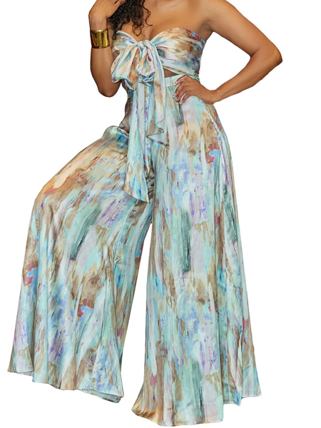 Printed bandeau navel wide-leg Pants Two-piece set HW5U3P6LRH