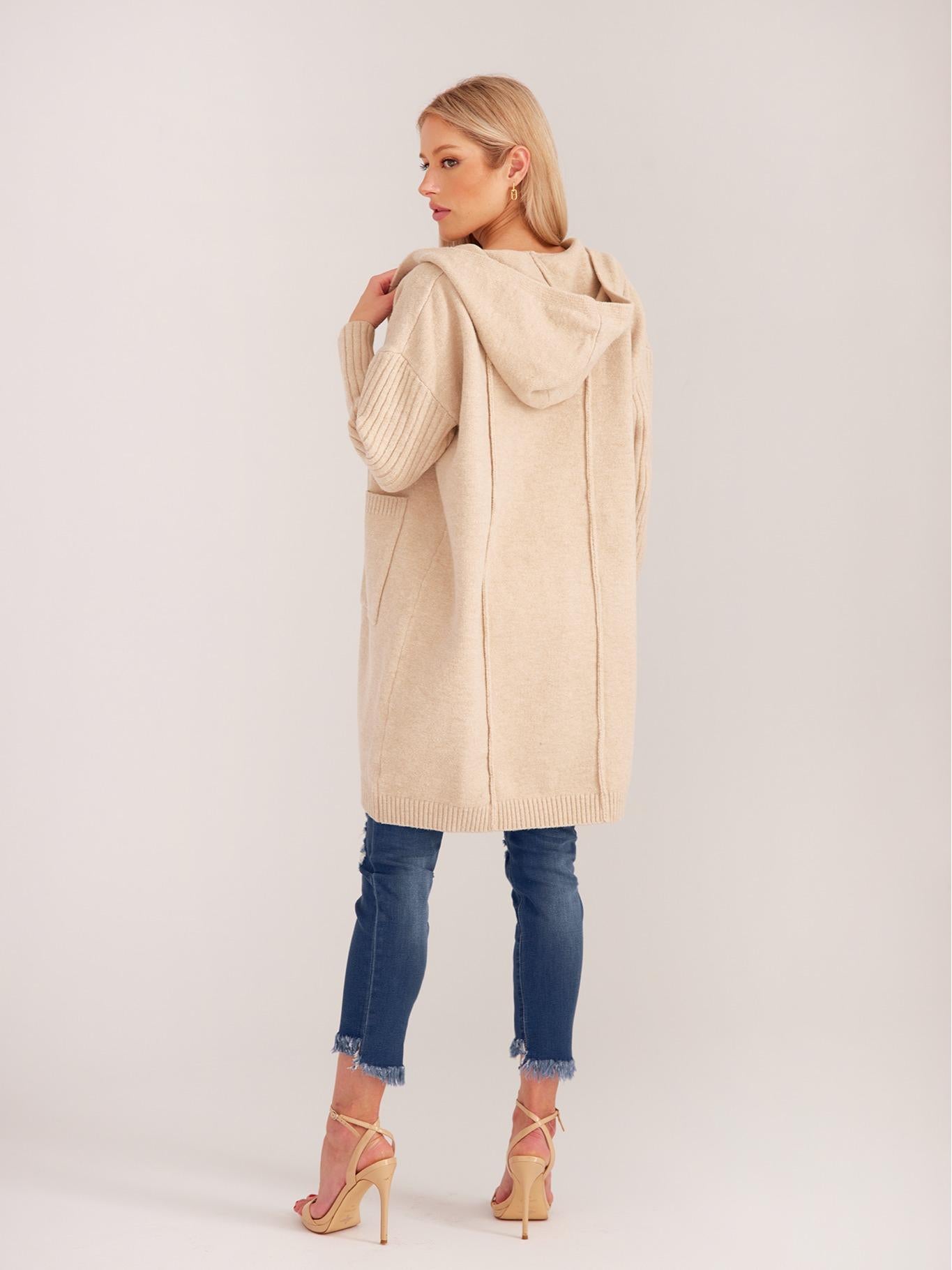 Women's Open Front Long Sleeve Lightweight Hooded Cardigan Coat