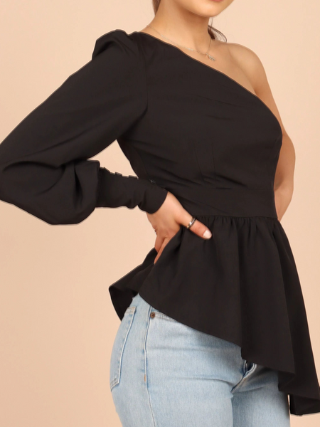 Solid Color Off-shoulder Waist-cinching Top HYZUM9AESB