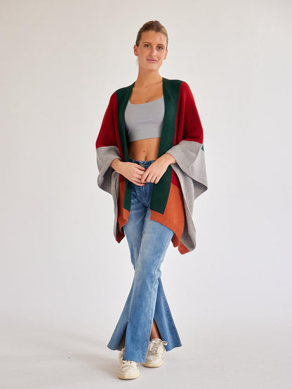 Women's Plaid Loose Knit Cardigan Women's Jacket Poncho