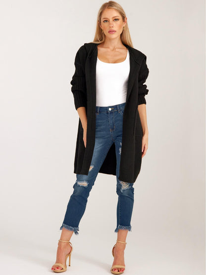 Women's Open Front Long Sleeve Lightweight Hooded Cardigan Coat