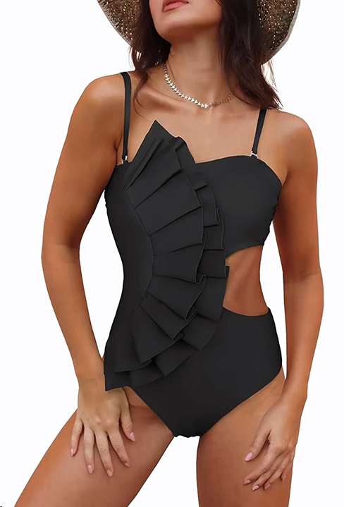 Ruffle One Piece Swimsuit Off The Shoulder Swimwear YSW240402004